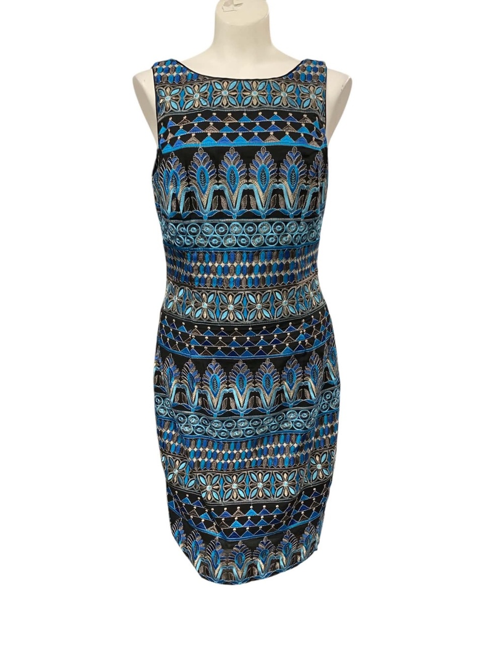 White House Black Market Blue & Black Sleeveless Sheath Dress Size M